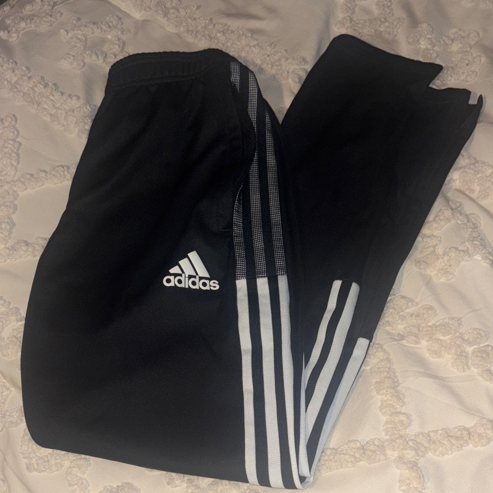 Adidas Kids Black Joggers with White Stripes
